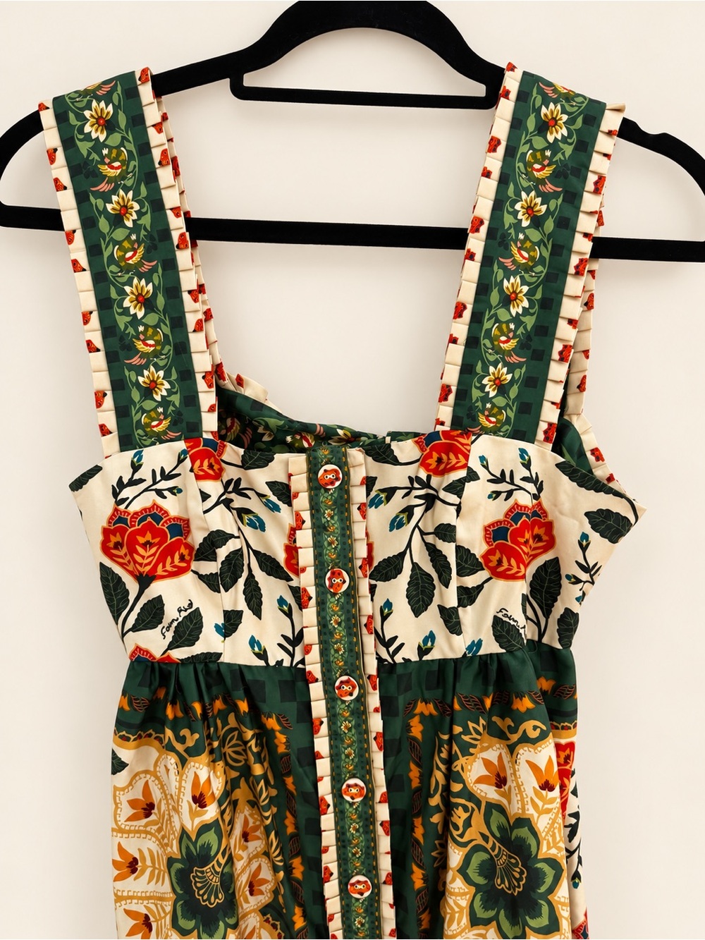 FARM Rio Maxi Dress Cream Green Floral Sand Garden Tapestry Back Bow XS - Picture 3 of 7